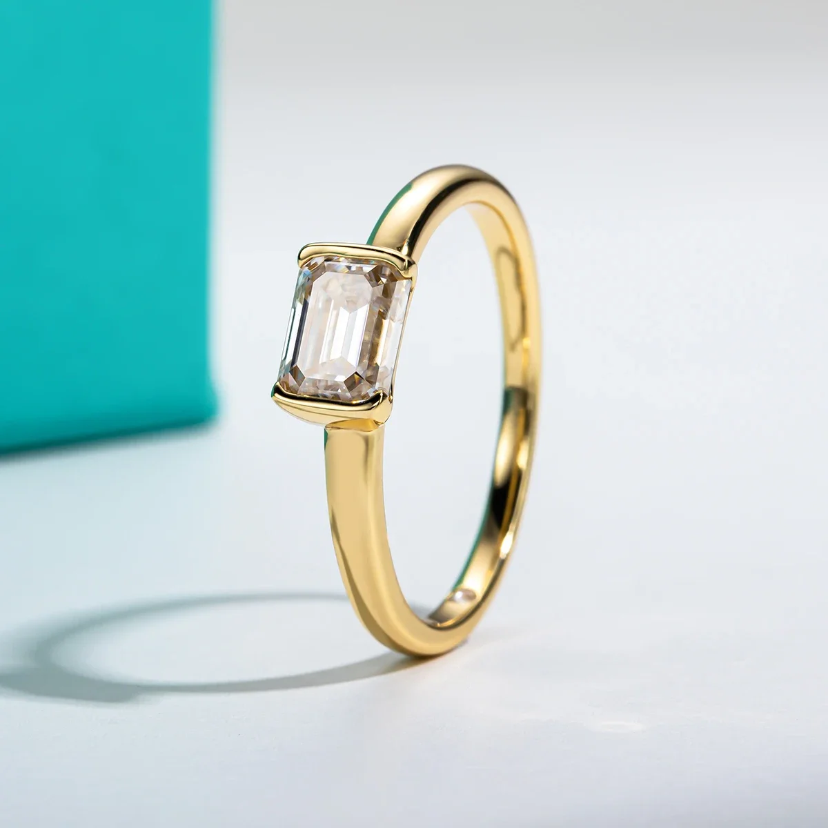 Moissanite Engagement Ring 1 Carat - FCGJHW 1 Carat Emerald Cut D