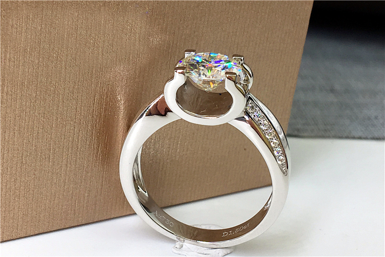 Custom Solid 14K Au585 White G - Moissanite Engagement Ring 1 Carat ulasan dan harga