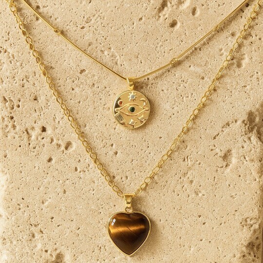 Layered Necklaces Natural Gems - Layered Pendant Necklace Aesthetic ulasan dan harga