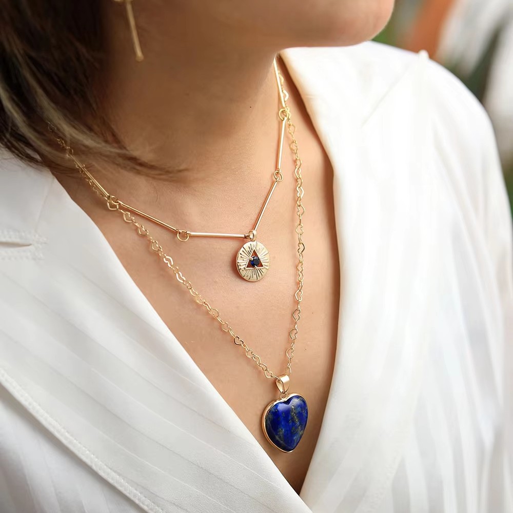 Layered Necklaces Natural Gems - Layered Pendant Necklace Aesthetic ulasan dan harga
