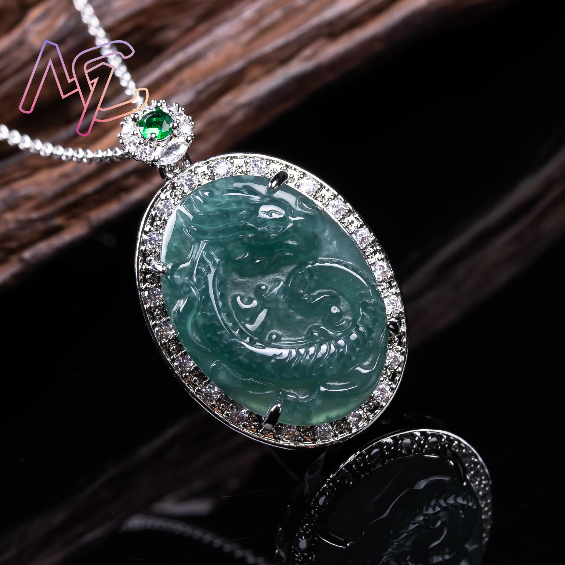 Myanmar Jadeite Dragon Pendant - 925 Sterling Silver Chain Necklace Men ulasan dan harga